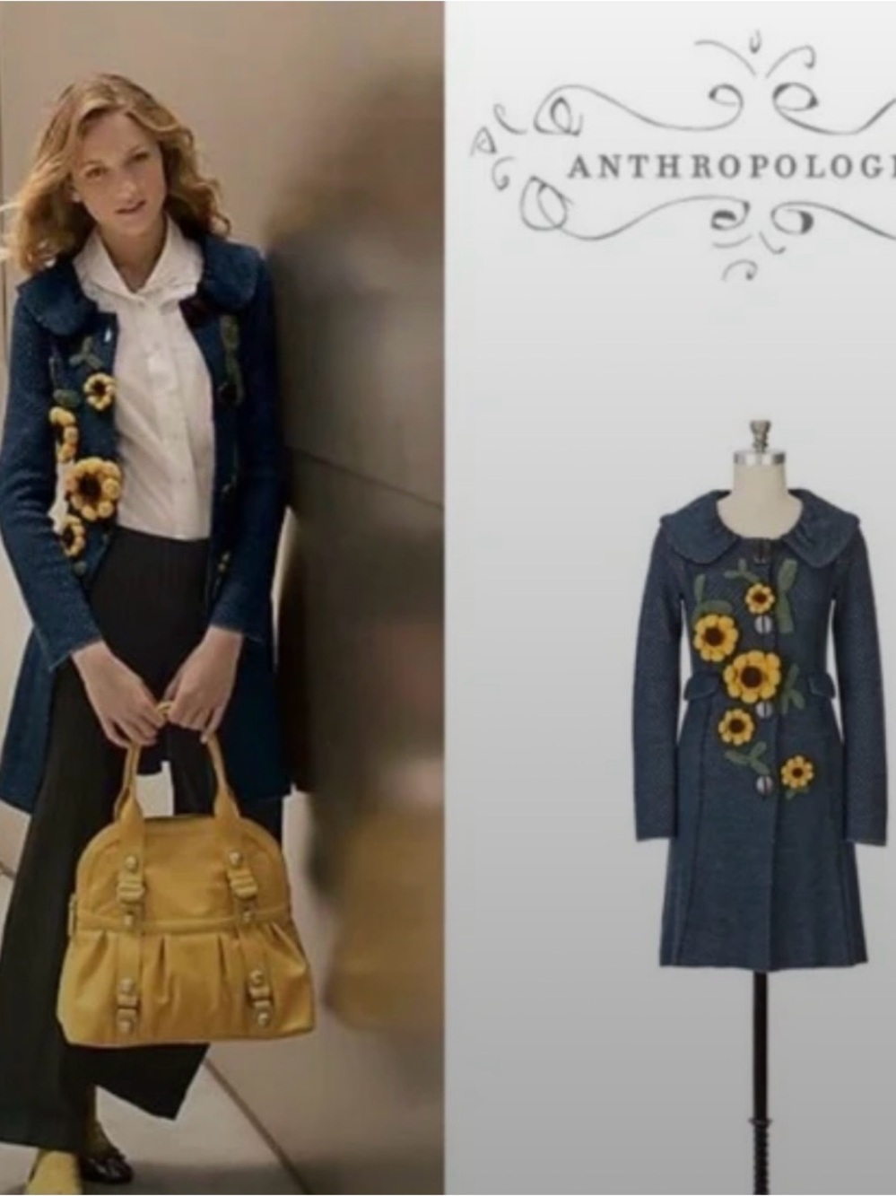 Anthropologie Charlie & Robin Sunflower Sweater Coat – Midnight Blue – Rare-